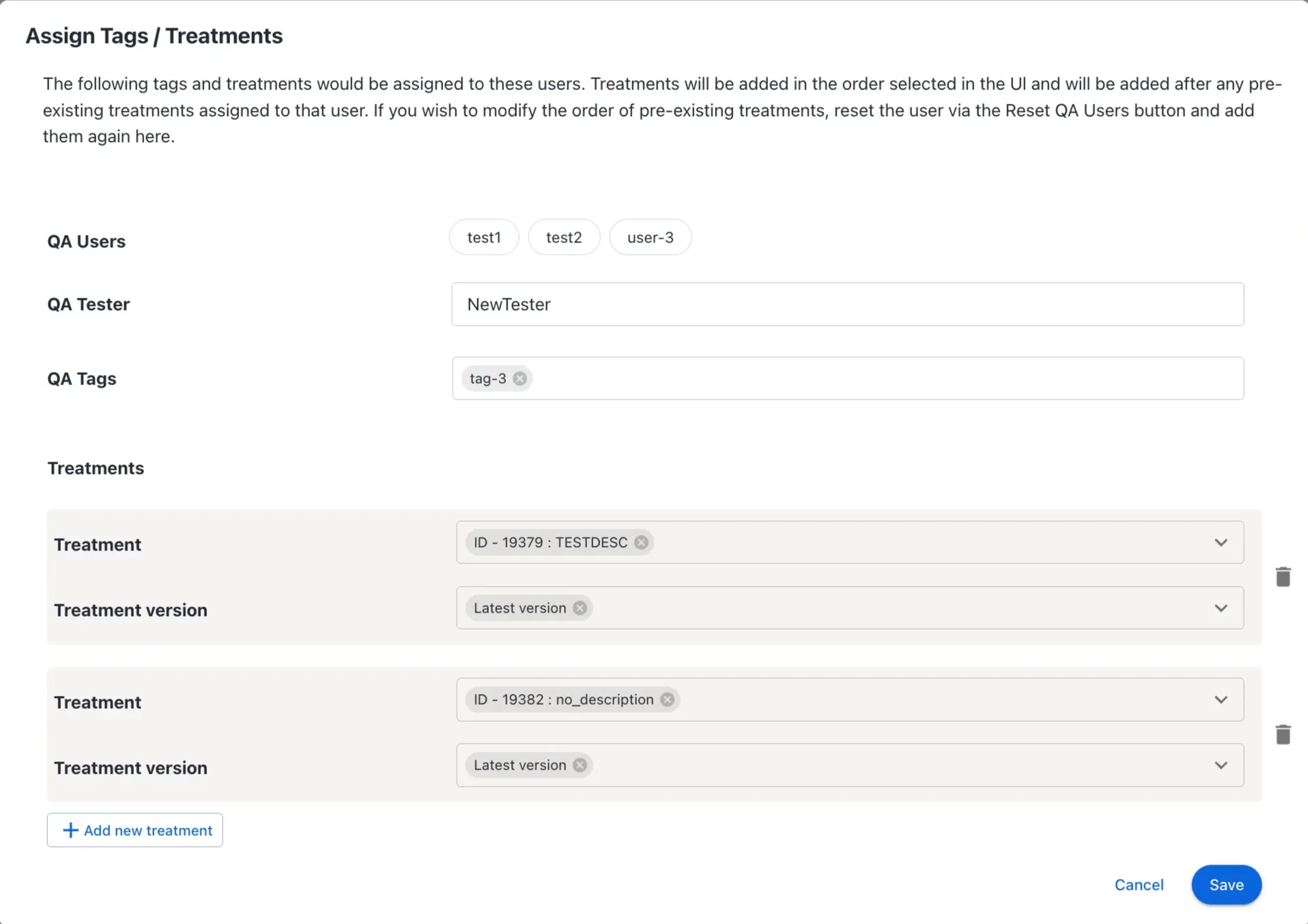 Assign tags treatments