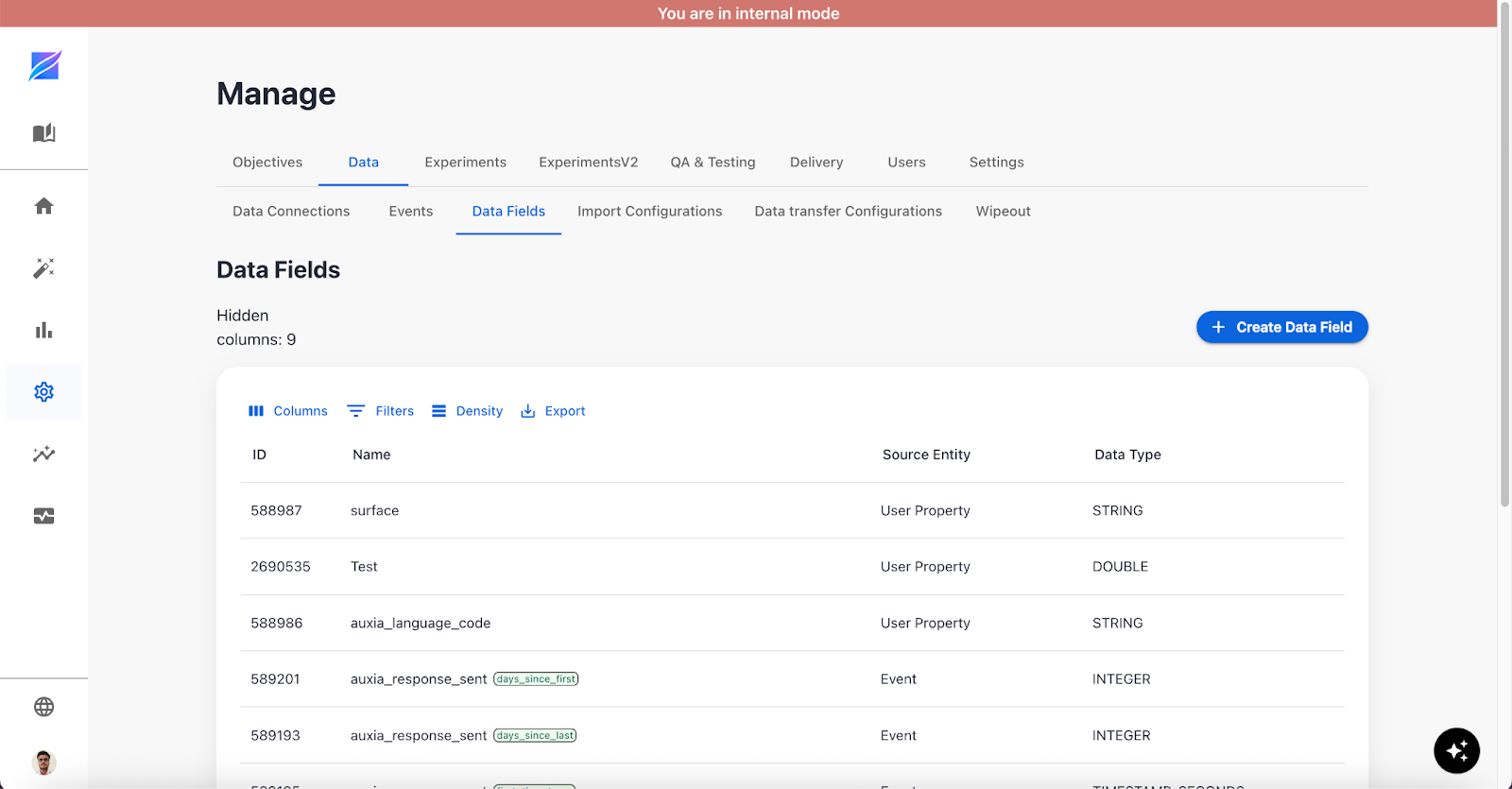 Data Fields Page