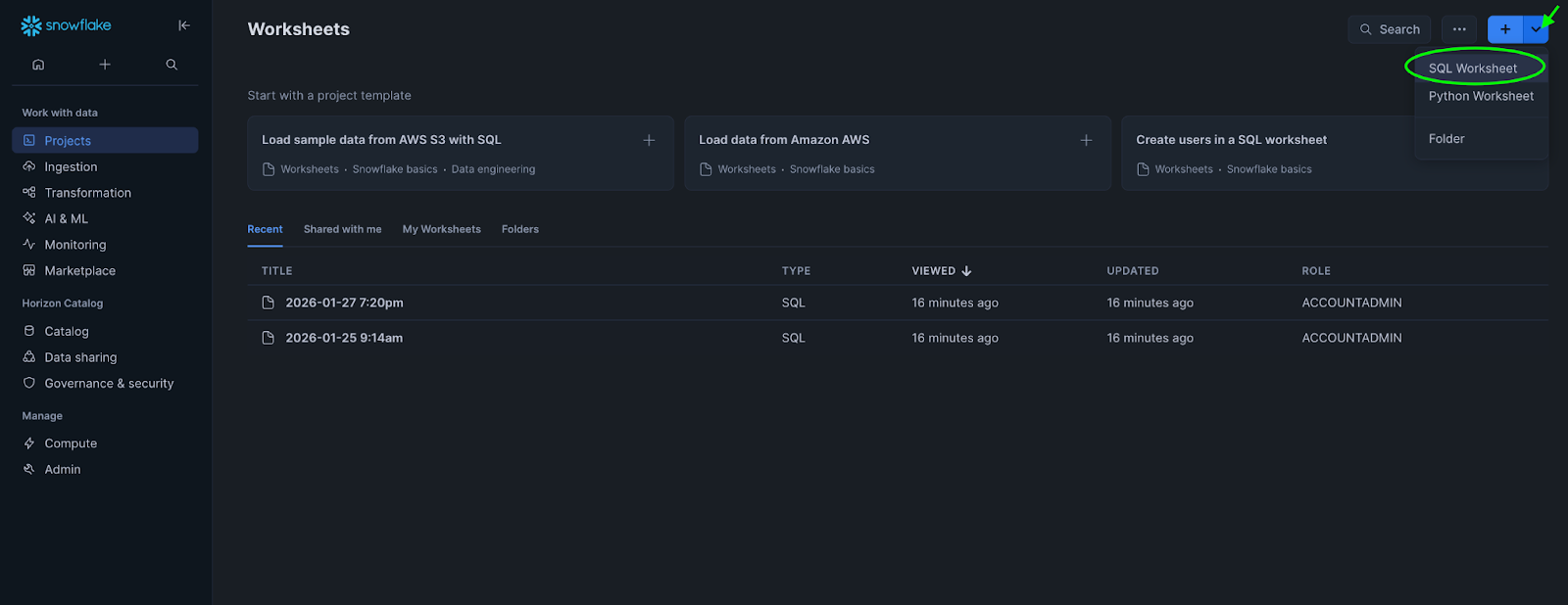 New worksheet button