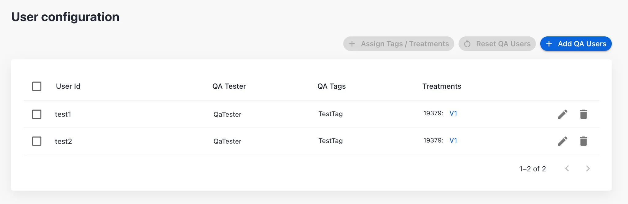 QA users configuration