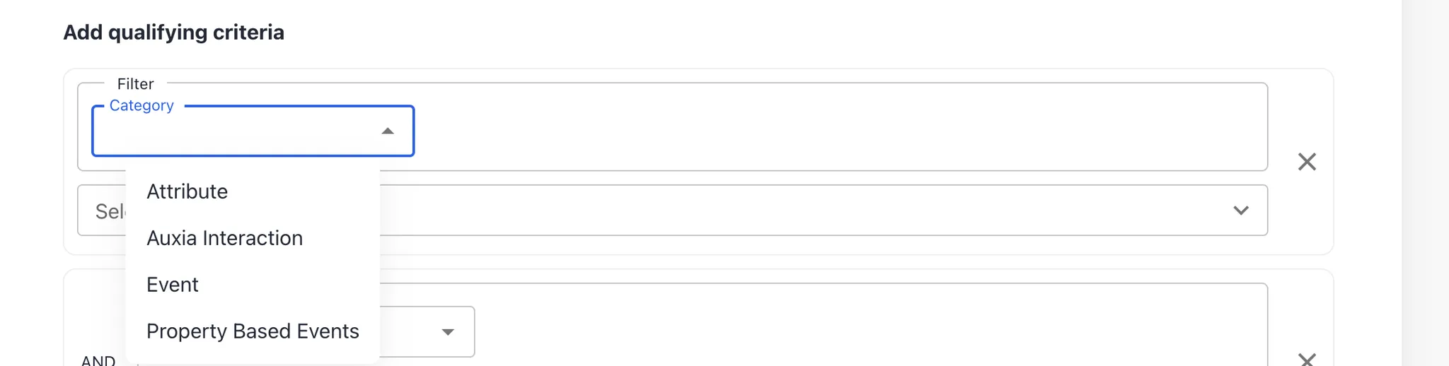 Select Auxia Interaction category
