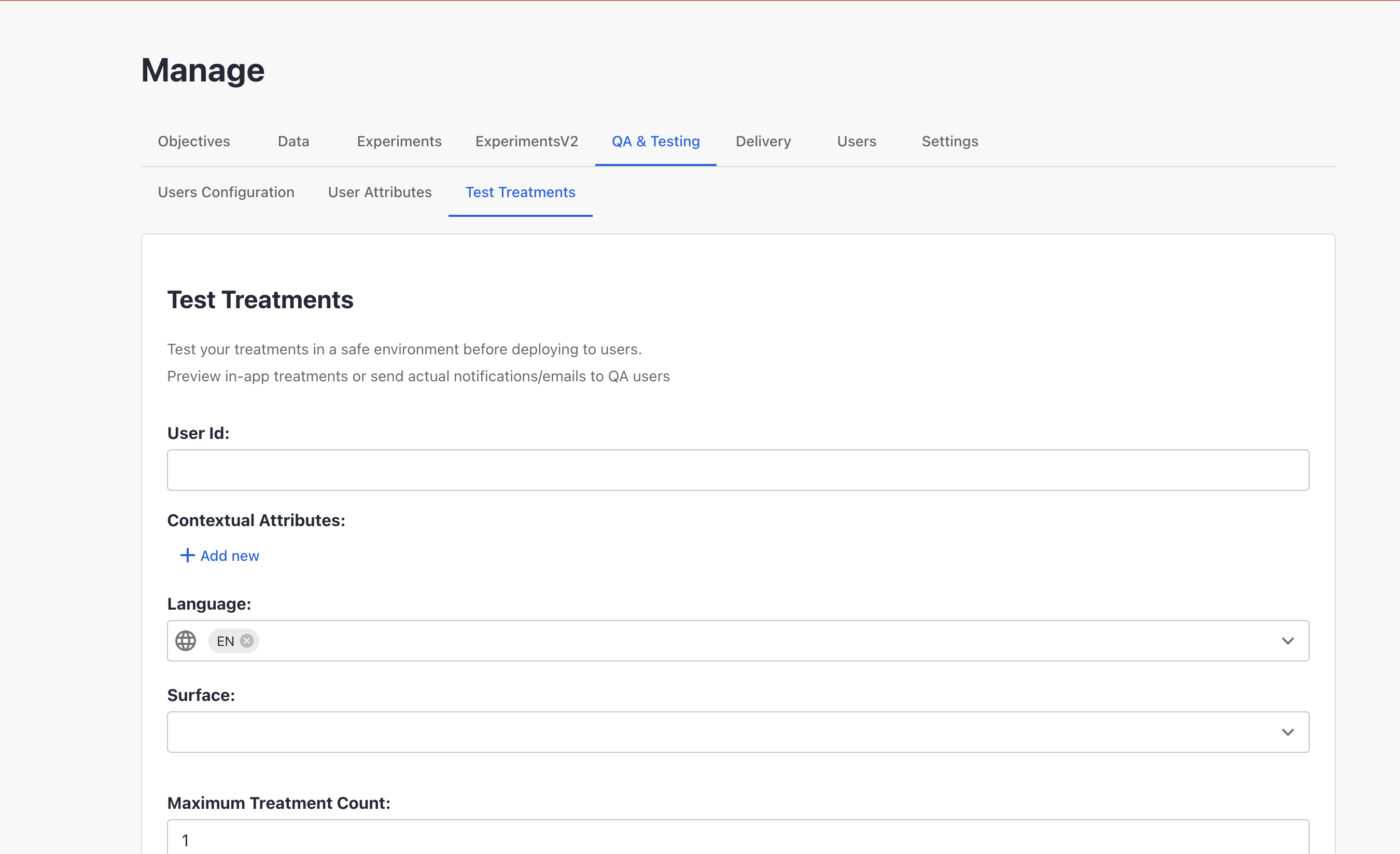 Test Treatments Tab