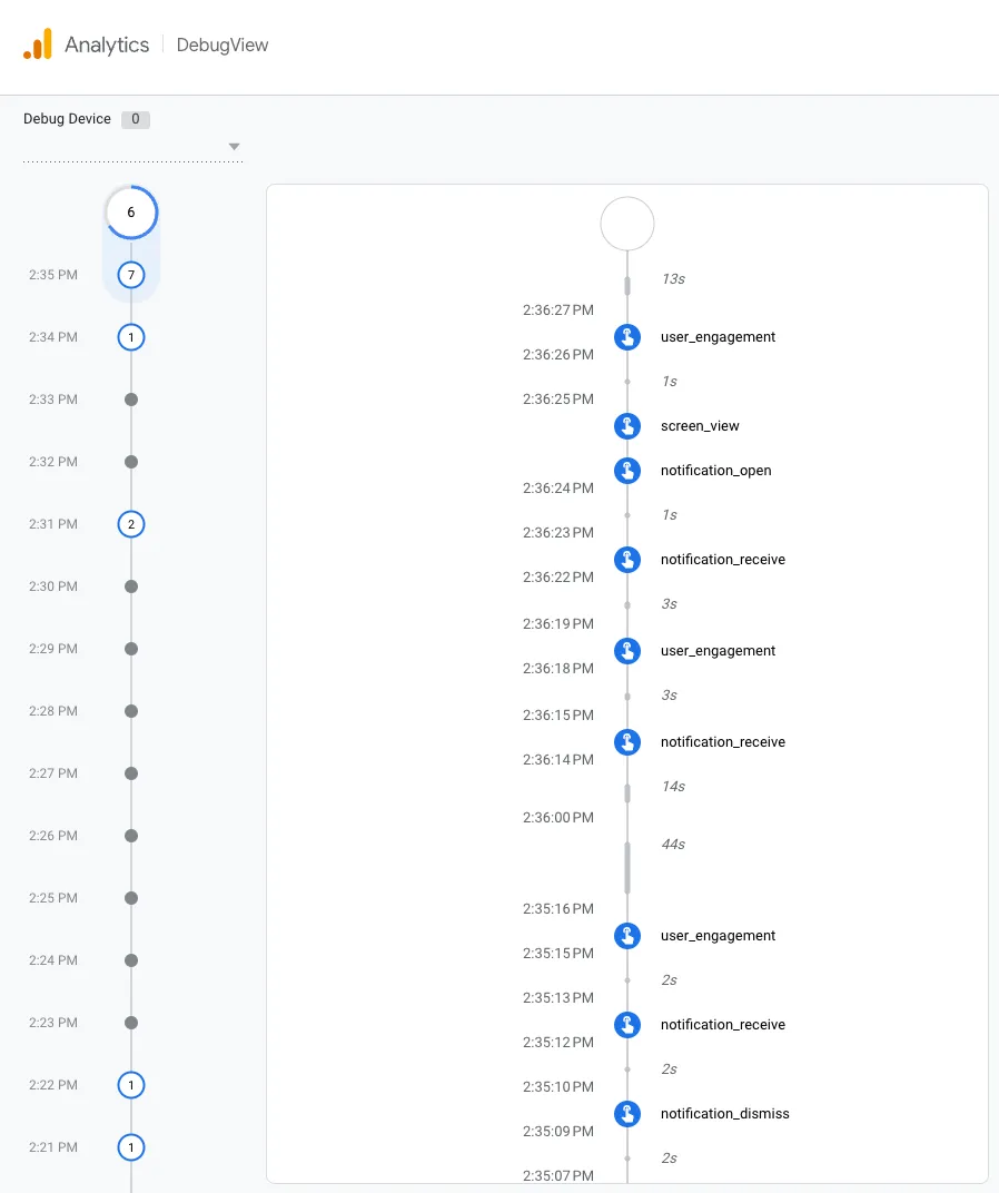 Firebase Analytics Debug View
