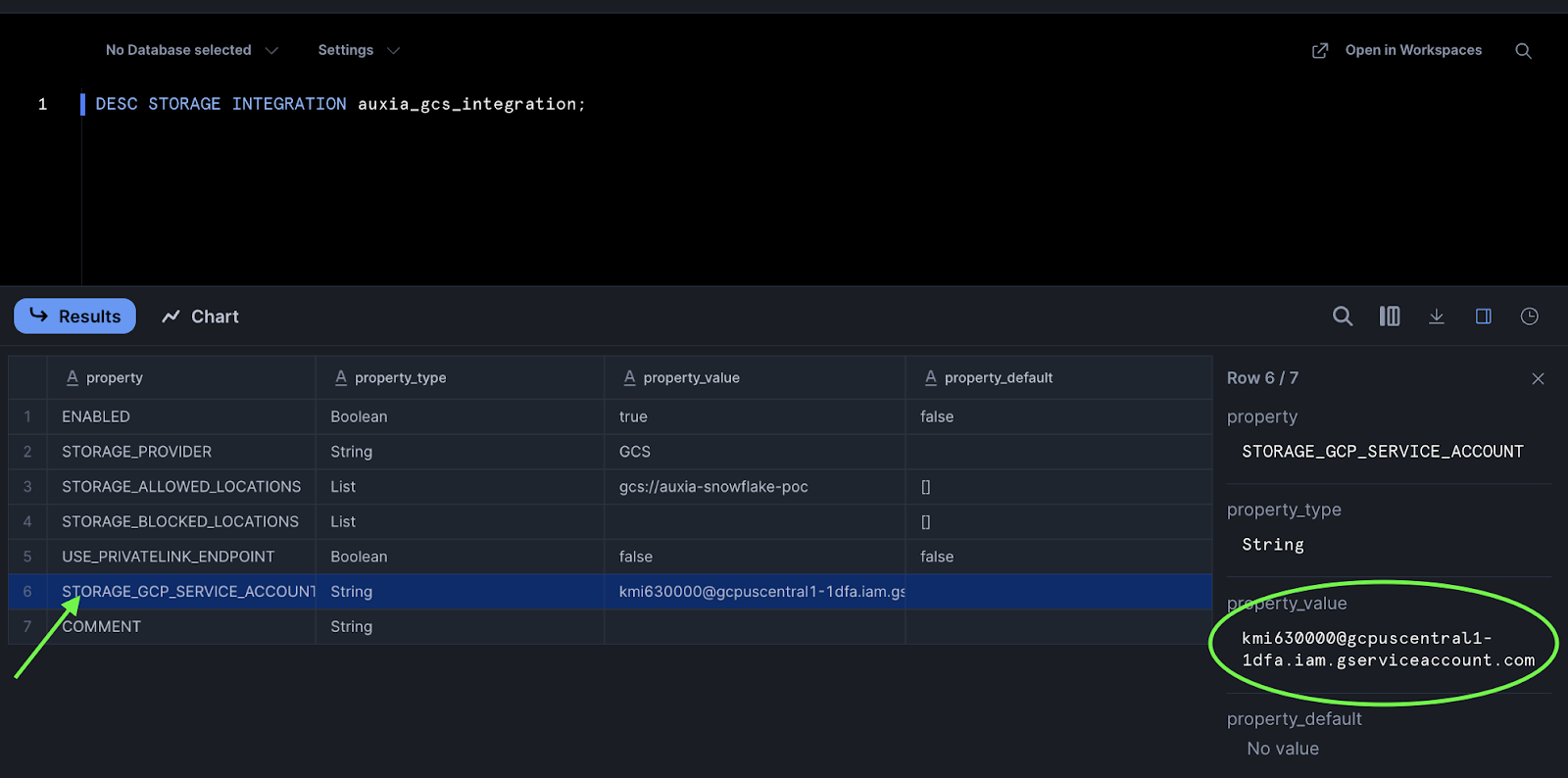 DESC STORAGE INTEGRATION output